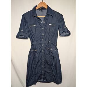 Gold Drama Wmns Denim Button Front Short Sleeve Shirt Dress Sz S Western Concert